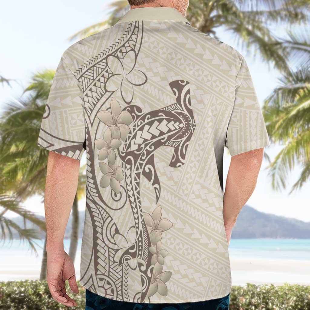 Beige Hawaii Hawaiian Shirt Hammerhead Shark Tattoo Curve Polynesian - Polynesian Pride