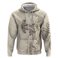 Beige Hawaii Hoodie Hammerhead Shark Tattoo Curve Polynesian - Polynesian Pride