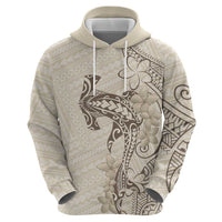 Beige Hawaii Hoodie Hammerhead Shark Tattoo Curve Polynesian - Polynesian Pride