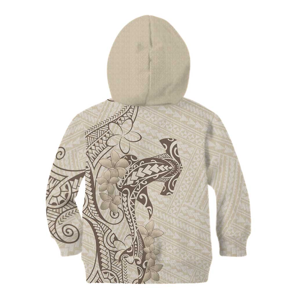 Beige Hawaii Kid Hoodie Hammerhead Shark Tattoo Curve Polynesian - Polynesian Pride