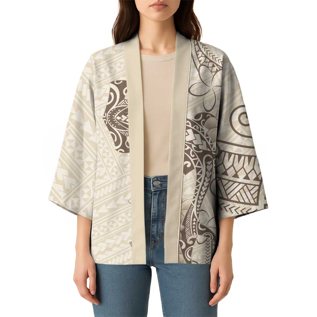 Beige Hawaii Kimono Hammerhead Shark Tattoo Curve Polynesian - Polynesian Pride