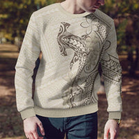 Beige Hawaii Ugly Christmas Sweater Hammerhead Shark Tattoo Curve Polynesian - Polynesian Pride