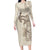 Beige Hawaii Long Sleeve Bodycon Dress Hammerhead Shark Tattoo Curve Polynesian - Polynesian Pride