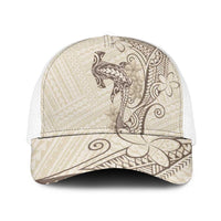 Beige Hawaii Mesh Trucker Cap Hammerhead Shark Tattoo Curve Polynesian - Polynesian Pride