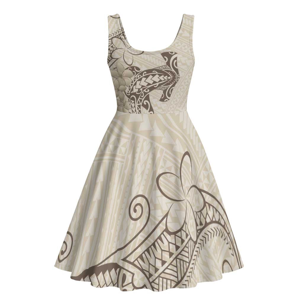 Beige Hawaii Midi Dress Hammerhead Shark Tattoo Curve Polynesian - Polynesian Pride