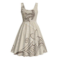 Beige Hawaii Midi Dress Hammerhead Shark Tattoo Curve Polynesian - Polynesian Pride