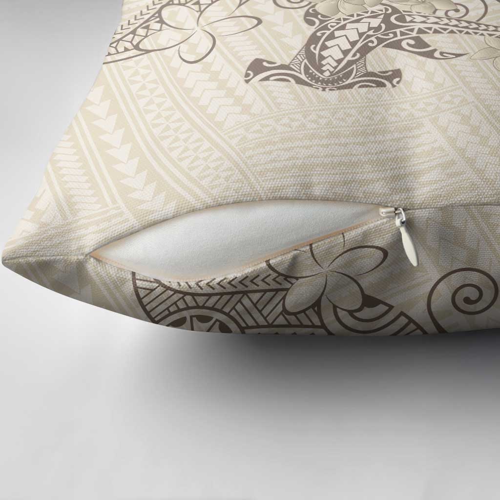 Beige Hawaii Pillow Cover Hammerhead Shark Tattoo Curve Polynesian - Polynesian Pride
