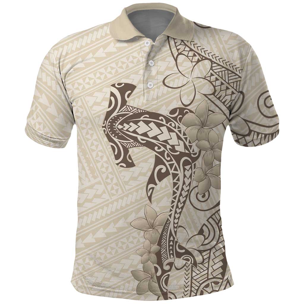 Beige Hawaii Polo Shirt Hammerhead Shark Tattoo Curve Polynesian LT14 Beige - Polynesian Pride