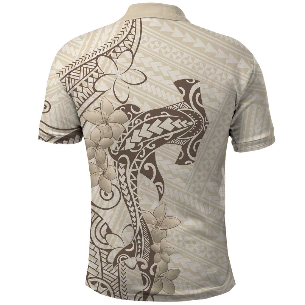 Beige Hawaii Polo Shirt Hammerhead Shark Tattoo Curve Polynesian LT14 - Polynesian Pride