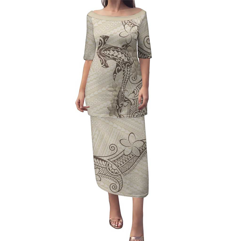 Beige Hawaii Puletasi Hammerhead Shark Tattoo Curve Polynesian - Polynesian Pride
