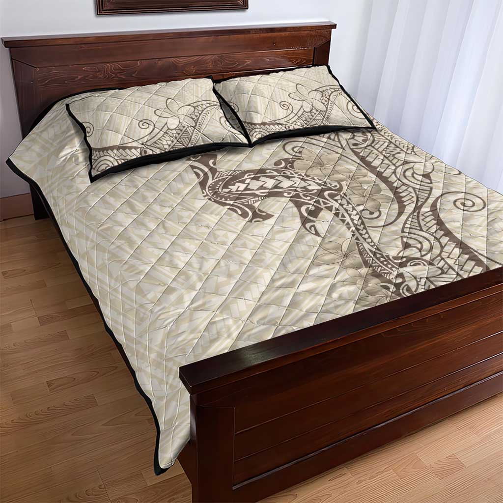 Beige Hawaii Quilt Bed Set Hammerhead Shark Tattoo Curve Polynesian - Polynesian Pride