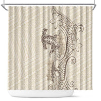 Beige Hawaii Shower Curtain Hammerhead Shark Tattoo Curve Polynesian - Polynesian Pride