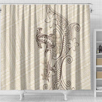 Beige Hawaii Shower Curtain Hammerhead Shark Tattoo Curve Polynesian - Polynesian Pride