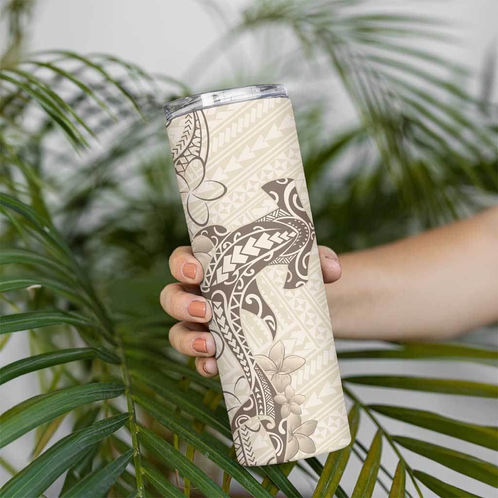 Beige Hawaii Skinny Tumbler Hammerhead Shark Tattoo Curve Polynesian - Polynesian Pride
