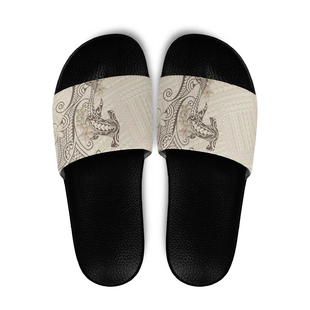 Beige Hawaii Slide Sandals Hammerhead Shark Tattoo Curve Polynesian - Polynesian Pride
