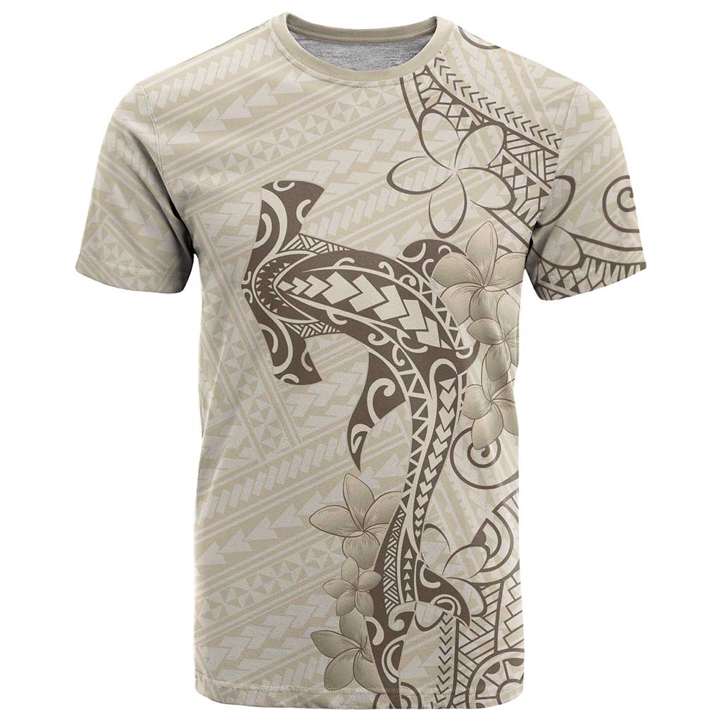 Beige Hawaii T Shirt Hammerhead Shark Tattoo Curve Polynesian - Polynesian Pride