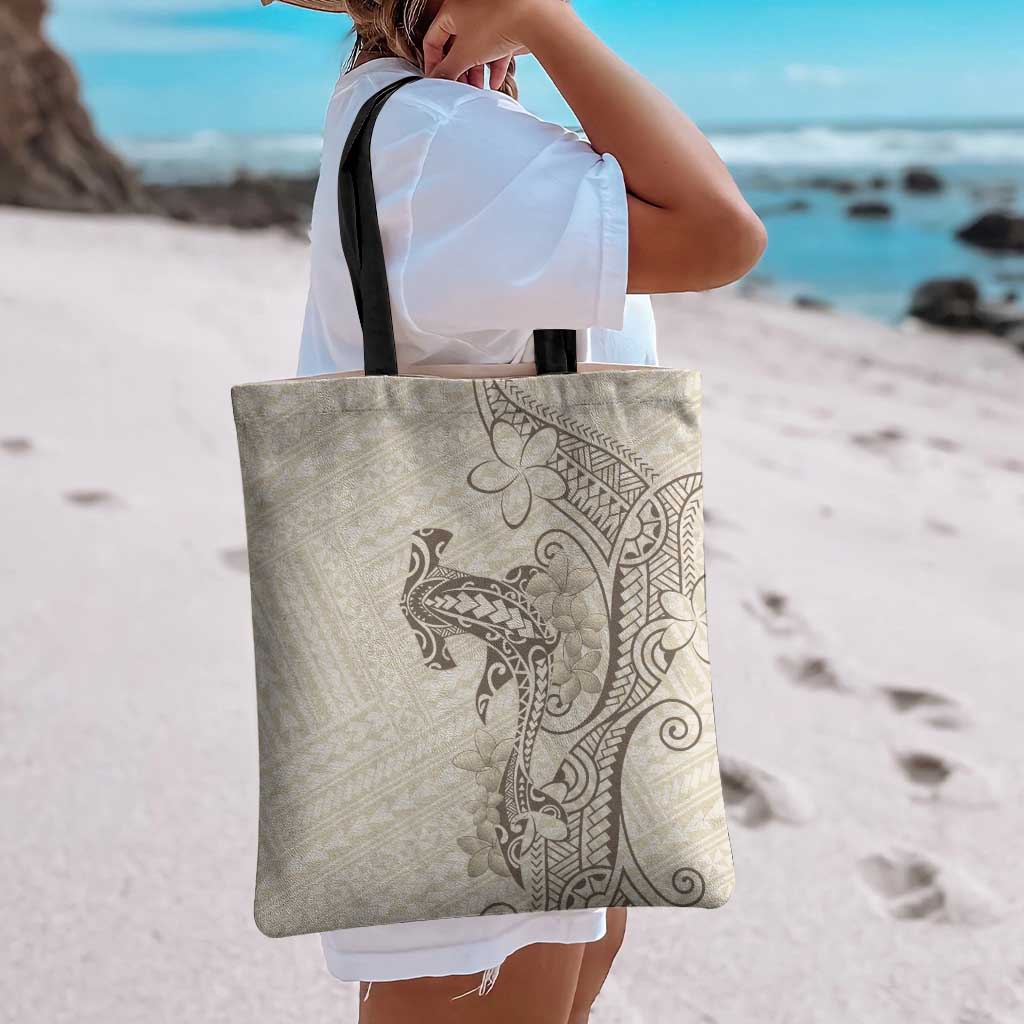 Beige Hawaii Tote Bag Hammerhead Shark Tattoo Curve Polynesian - Polynesian Pride