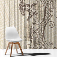 Beige Hawaii Window Curtain Hammerhead Shark Tattoo Curve Polynesian - Polynesian Pride