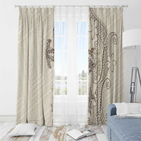 Beige Hawaii Window Curtain Hammerhead Shark Tattoo Curve Polynesian - Polynesian Pride