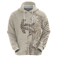 Beige Hawaii Zip Hoodie Hammerhead Shark Tattoo Curve Polynesian - Polynesian Pride
