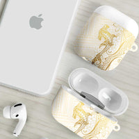 Gold and White Hawaii AirPods Case Hammerhead Shark Tattoo Curve Polynesian - Polynesian Pride