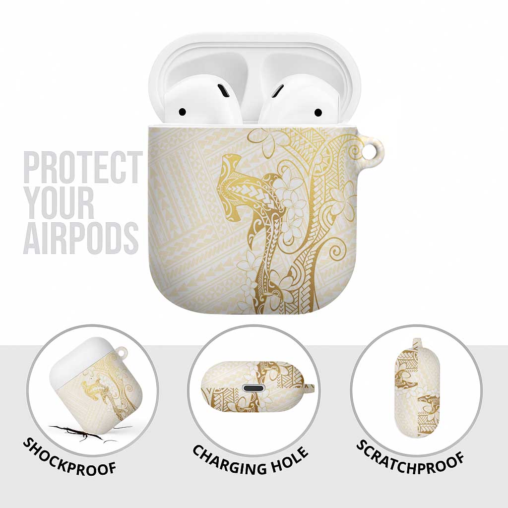 Gold and White Hawaii AirPods Case Hammerhead Shark Tattoo Curve Polynesian - Polynesian Pride