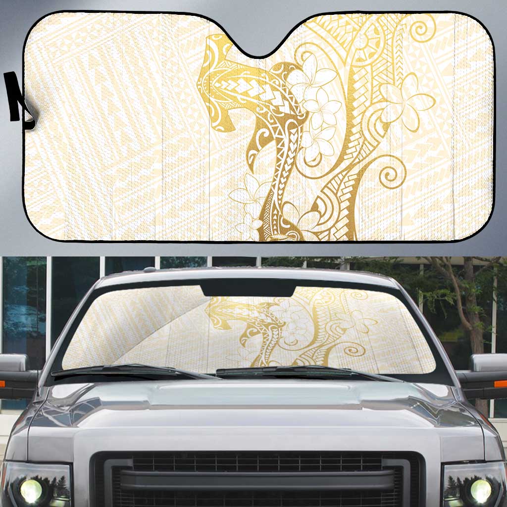 Gold and White Hawaii Auto Sun Shade Hammerhead Shark Tattoo Curve Polynesian - Polynesian Pride