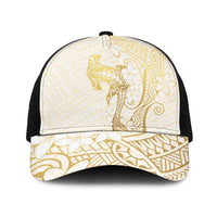 Gold and White Hawaii Baseball Net Cap Hammerhead Shark Tattoo Curve Polynesian - Polynesian Pride