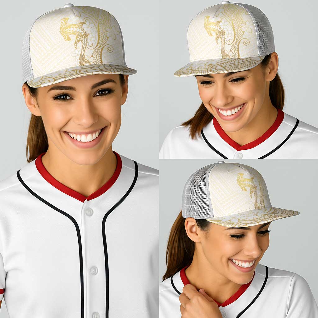 Gold and White Hawaii Baseball Net Cap Hammerhead Shark Tattoo Curve Polynesian - Polynesian Pride