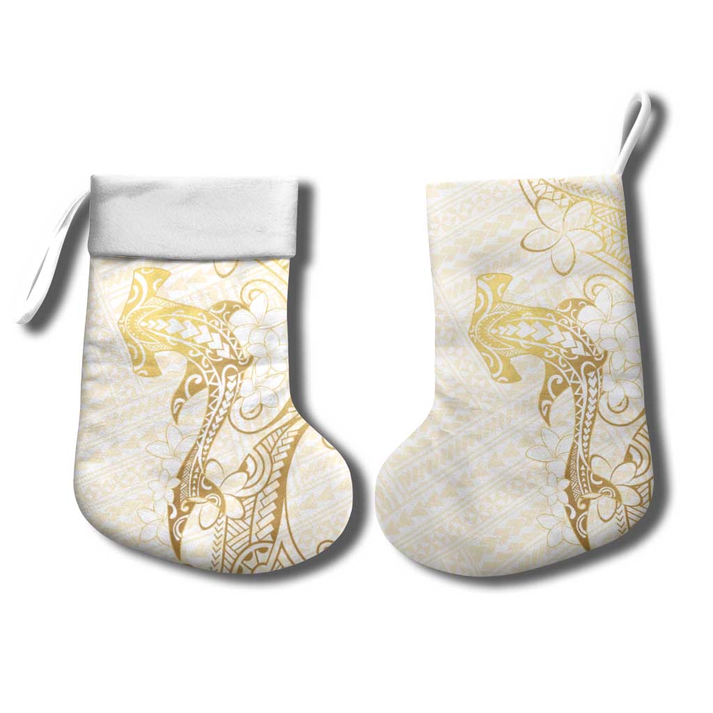 Gold and White Hawaii Christmas Stocking Hammerhead Shark Tattoo Curve Polynesian - Polynesian Pride