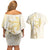 Gold and White Hawaii Couples Matching Off Shoulder Short Dress and Hawaiian Shirt Hammerhead Shark Tattoo Curve Polynesian - Polynesian Pride