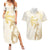 Gold and White Hawaii Couples Matching Summer Maxi Dress and Hawaiian Shirt Hammerhead Shark Tattoo Curve Polynesian - Polynesian Pride
