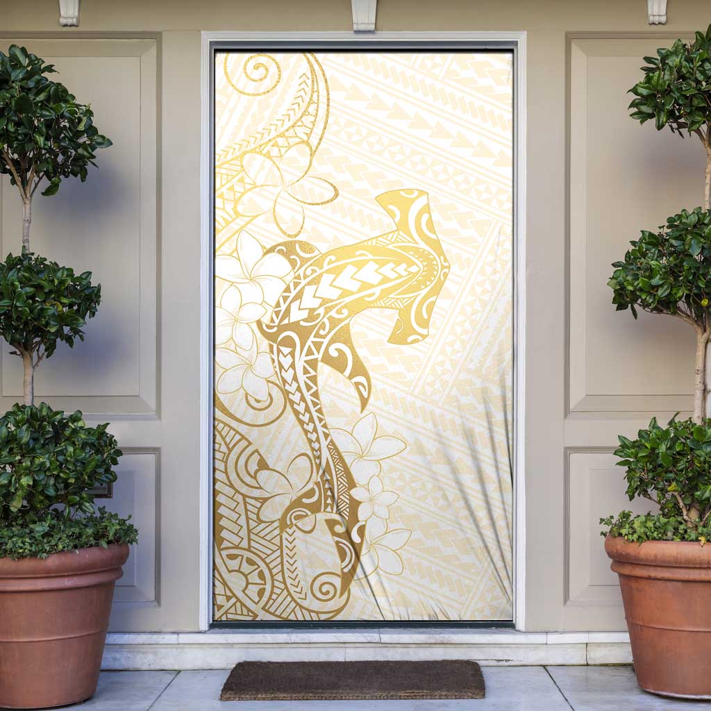 Gold and White Hawaii Door Cover Hammerhead Shark Tattoo Curve Polynesian - Polynesian Pride