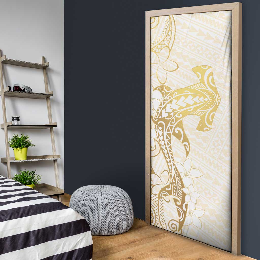 Gold and White Hawaii Door Cover Hammerhead Shark Tattoo Curve Polynesian - Polynesian Pride