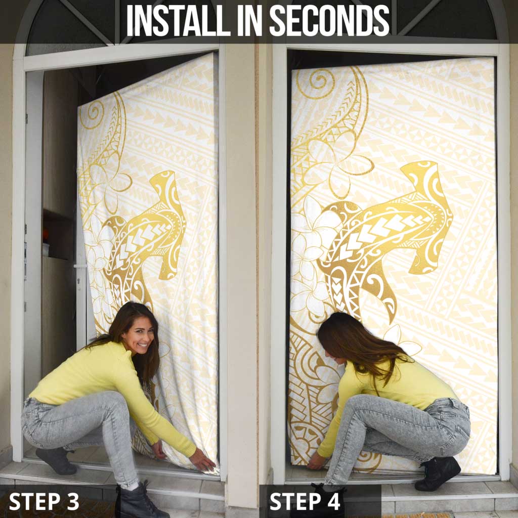 Gold and White Hawaii Door Cover Hammerhead Shark Tattoo Curve Polynesian - Polynesian Pride