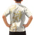 Gold and White Hawaii Family Matching Long Sleeve Bodycon Dress and Hawaiian Shirt Hammerhead Shark Tattoo Curve Polynesian - Polynesian Pride