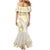 Gold and White Hawaii Family Matching Mermaid Dress and Hawaiian Shirt Hammerhead Shark Tattoo Curve Polynesian - Polynesian Pride