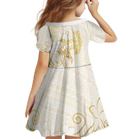 Gold and White Hawaii Family Matching Short Sleeve Bodycon Dress and Hawaiian Shirt Hammerhead Shark Tattoo Curve Polynesian LT14 - Polynesian Pride
