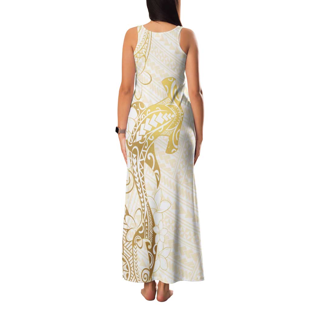 Gold and White Hawaii Family Matching Tank Maxi Dress and Hawaiian Shirt Hammerhead Shark Tattoo Curve Polynesian - Polynesian Pride