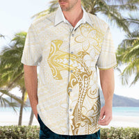 Gold and White Hawaii Hawaiian Shirt Hammerhead Shark Tattoo Curve Polynesian - Polynesian Pride