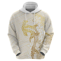 Gold and White Hawaii Hoodie Hammerhead Shark Tattoo Curve Polynesian - Polynesian Pride