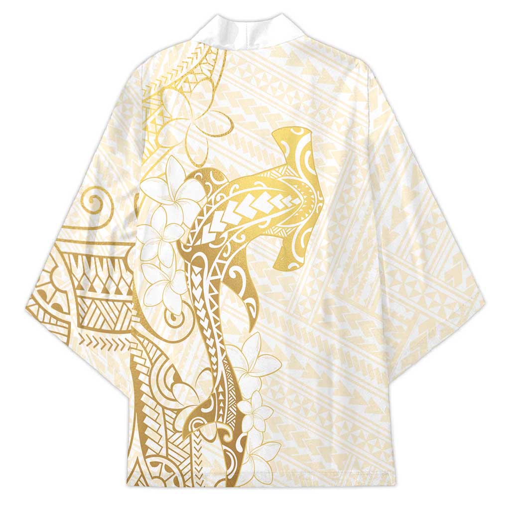 Gold and White Hawaii Kimono Hammerhead Shark Tattoo Curve Polynesian - Polynesian Pride