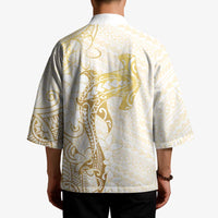 Gold and White Hawaii Kimono Hammerhead Shark Tattoo Curve Polynesian - Polynesian Pride