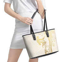 Gold and White Hawaii Leather Tote Bag Hammerhead Shark Tattoo Curve Polynesian - Polynesian Pride