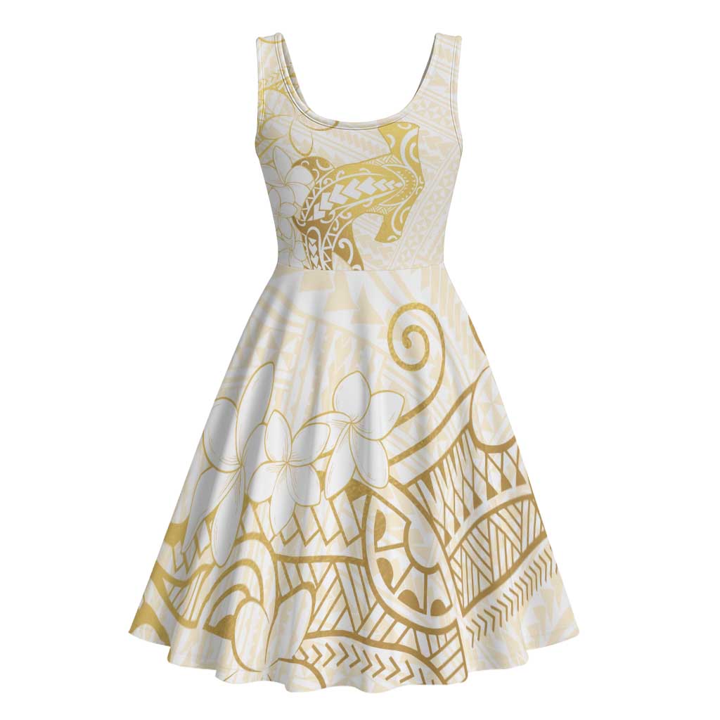 Gold and White Hawaii Midi Dress Hammerhead Shark Tattoo Curve Polynesian - Polynesian Pride