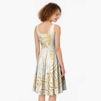 Gold and White Hawaii Midi Dress Hammerhead Shark Tattoo Curve Polynesian - Polynesian Pride