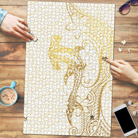 Gold and White Hawaii Puzzle Hammerhead Shark Tattoo Curve Polynesian LT14 White - Polynesian Pride