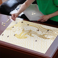 Gold and White Hawaii Puzzle Hammerhead Shark Tattoo Curve Polynesian LT14 - Polynesian Pride