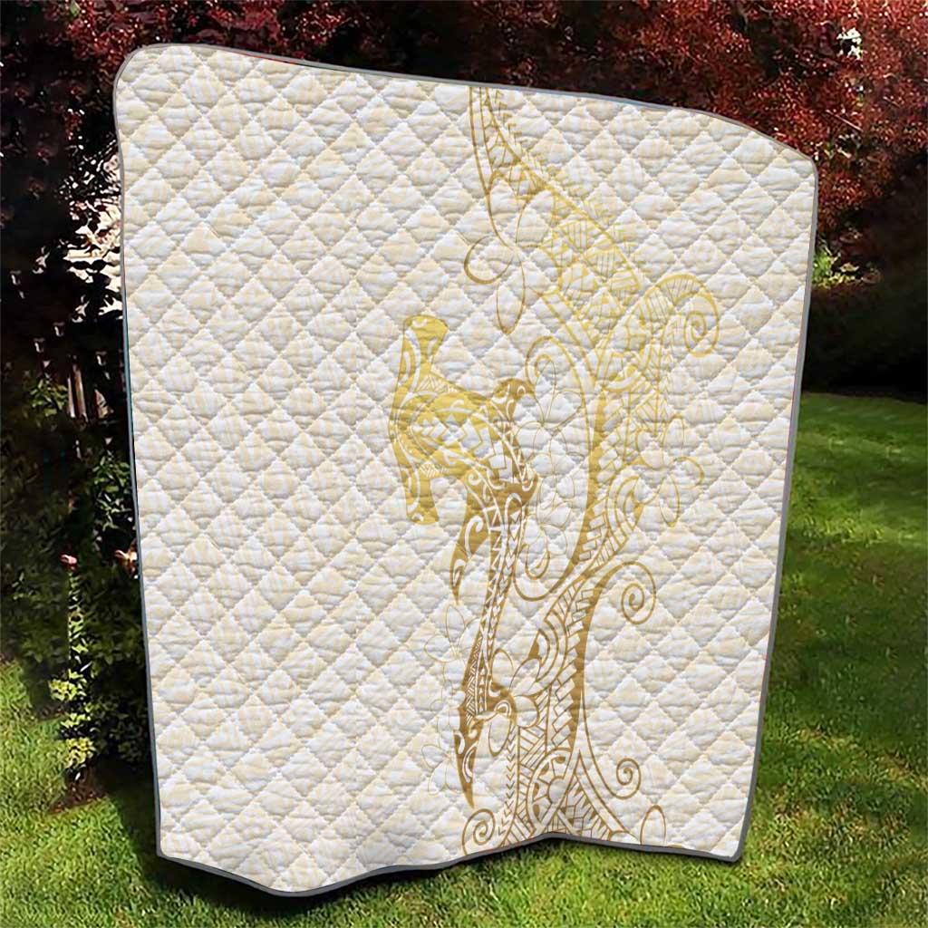 Gold and White Hawaii Quilt Hammerhead Shark Tattoo Curve Polynesian - Polynesian Pride