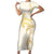 Gold and White Hawaii Short Sleeve Bodycon Dress Hammerhead Shark Tattoo Curve Polynesian - Polynesian Pride